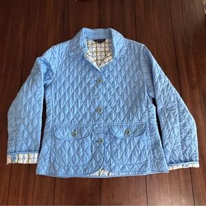 Lands' End Women’s Blue Quilted Barn Thermolite‎ Jacket Gingham Lining Sz Small